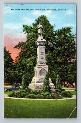 Soldiers & Sailors Monument Defiance,OH Ohio Vintage Postcard