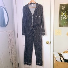 Eberjey Gisele Modal Spotted Long Sleeve Top Pants Pajama Set Sz S Black White