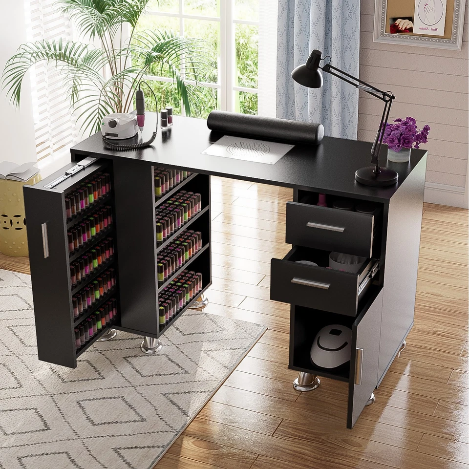 Manicure Table Nail Desk w/Dust Collector Dust Bags Wrist Rest 2 Drawers Cabinet - Image 3 of 4