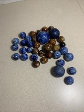 Vintage Bennington Marbles Lot Of 35 Blue Brown Shooters Salt Glaze