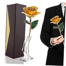 24K Gold Dipped Rose, Long Stem, 11-12 Inches, Real Rose, Gold, Luxurious