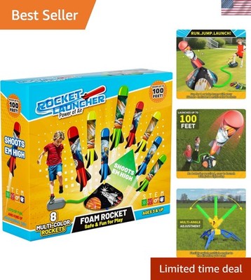 Outdoor Rocket Launcher for Kids - 8 Colorful Foam Rockets & Adjustable Stand