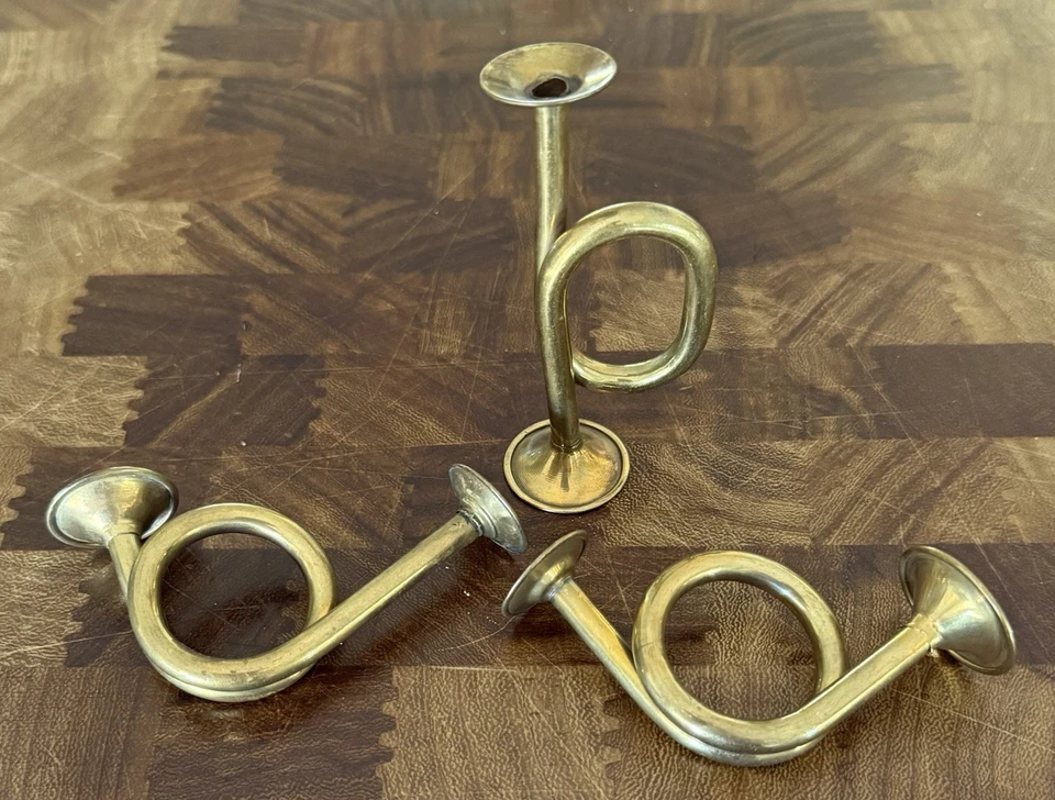 Vintage Lightweight Solid Brass Horn Decorations - Set of 3 - Image 4 of 4