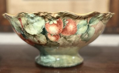 ANTIQUE JPL FRANCE Hand Painted PORCELAIN Strawberries Footed BOWL