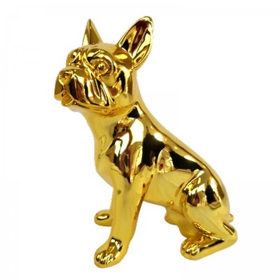 Statue Décorative Bouledogue Français En Résine Dorée - Hauteur 50 Cm - Neuf En Boîte