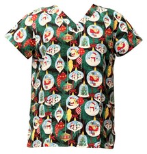 Women's Halloween Christmas Medical Scrub BK Snow Globes Black Small