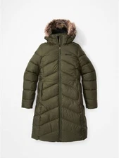 New Marmot Montreaux Nori (Olive Green) Lined Hood Midlength Down Coat Jacket