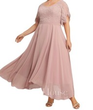 JJ  S HOUSE A-line V-Neck Asymmetrical Lace Chiffon Mother of the Bride Dress NWT