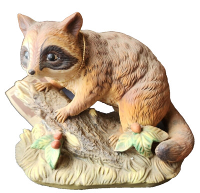 Masterpiece Porcelain Tamiki Mizuno by Homco Figurine Raccoon on Log (RV)