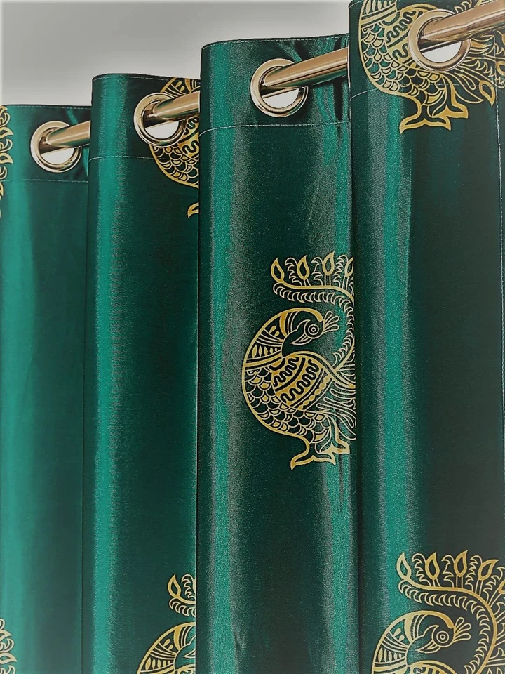 4 Piezas Bloque de Mano Dorado Pavo Real Estampado Ojales Poliéster Cortinas de Puerta 7 Pies Foto 2 de 4