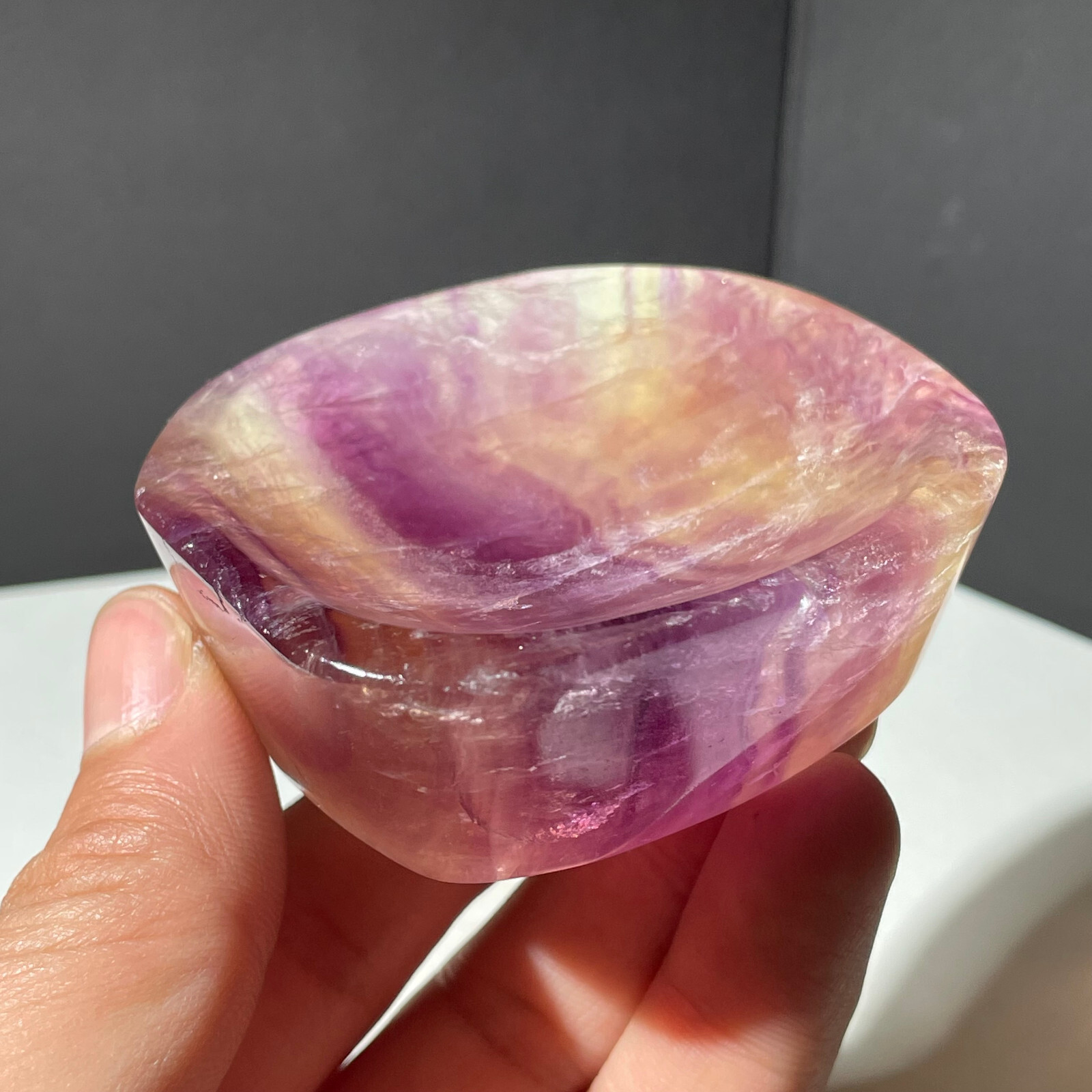 Natural 226g Fluorite Quartz Crystal Carved Healing Bowl Reiki Energy