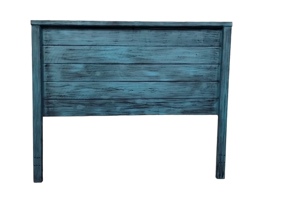 Full Size Turquoise Distressed Handcrafted Solid Wood Headboard Made In US HBFTQ - Image 4 of 4