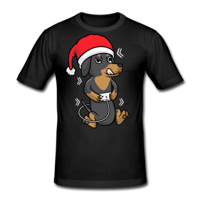 Weihnachten Dackel T-Shirt Hund Gamer Videospiel Teckel Geschenk