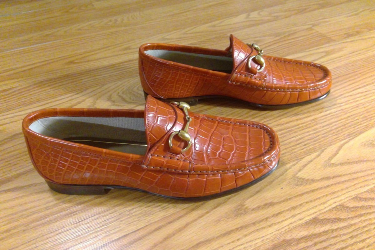 GUCCI 1953 TOM FORD GOLD HORSEBIT CROCODILE ORANGE LEATHER MEN'S