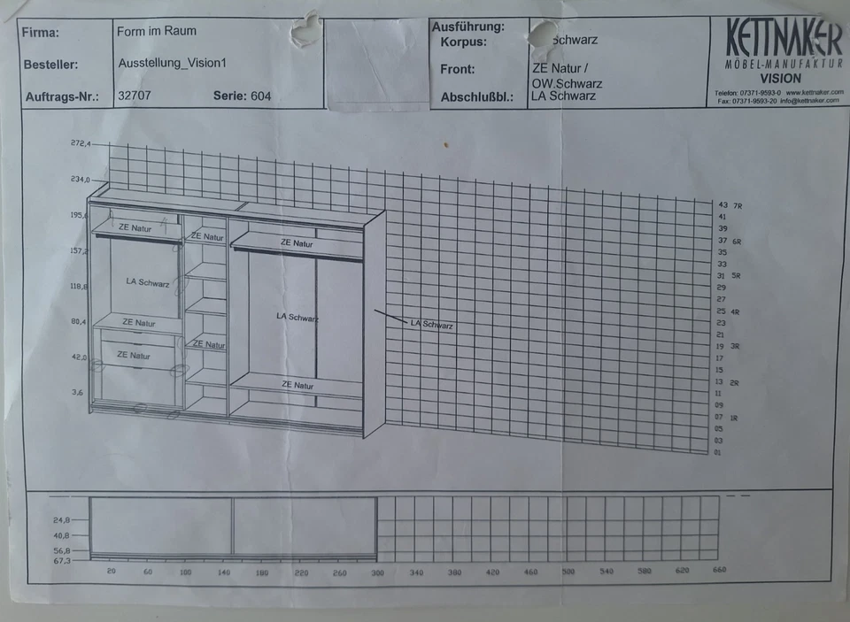 Kettnaker Schwebetürenschrank, schwarz / zebrano; 234x 300x67,3 - Bild 3 von 3