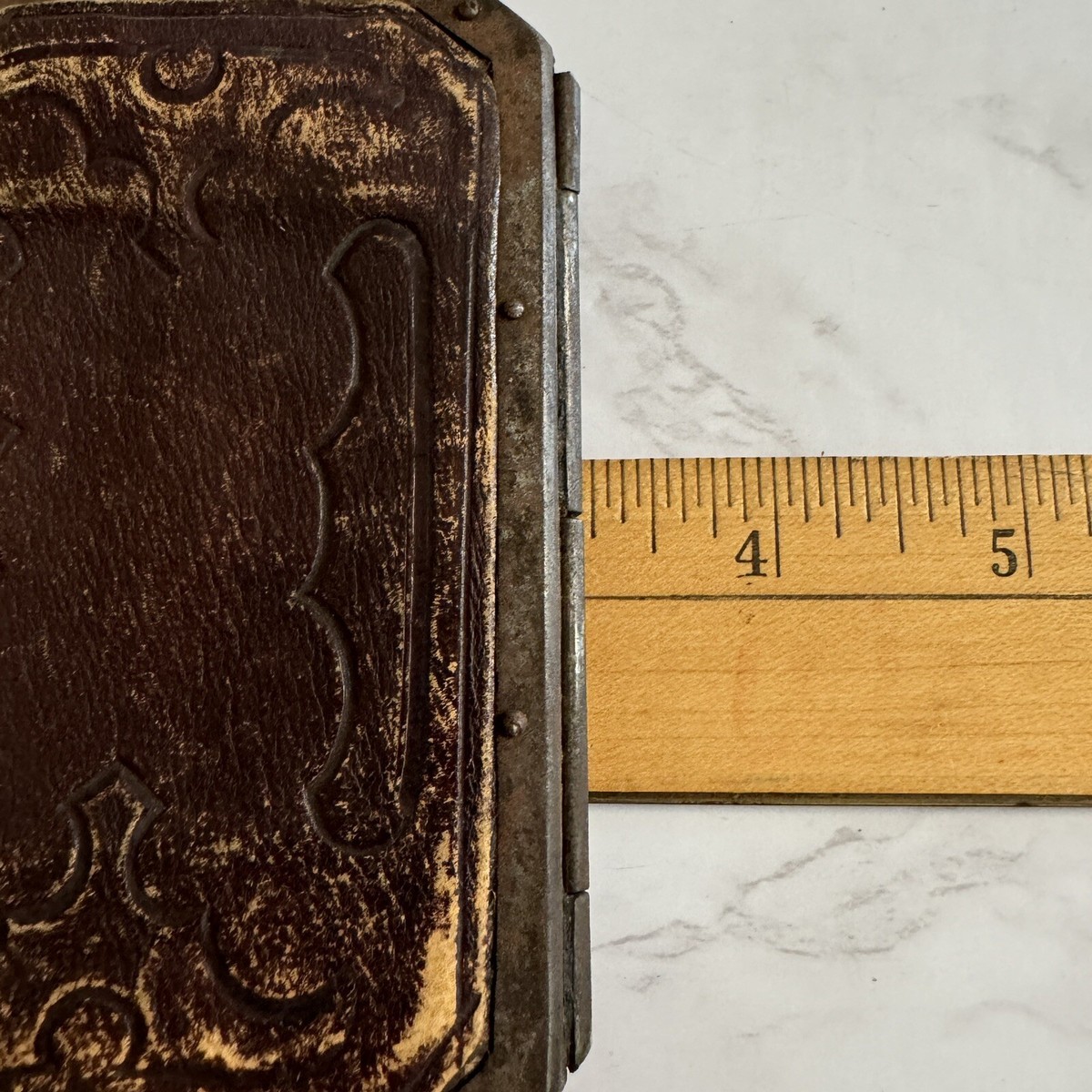 Antique Victorian Era Leather & Metal Billfold Type Wallet with