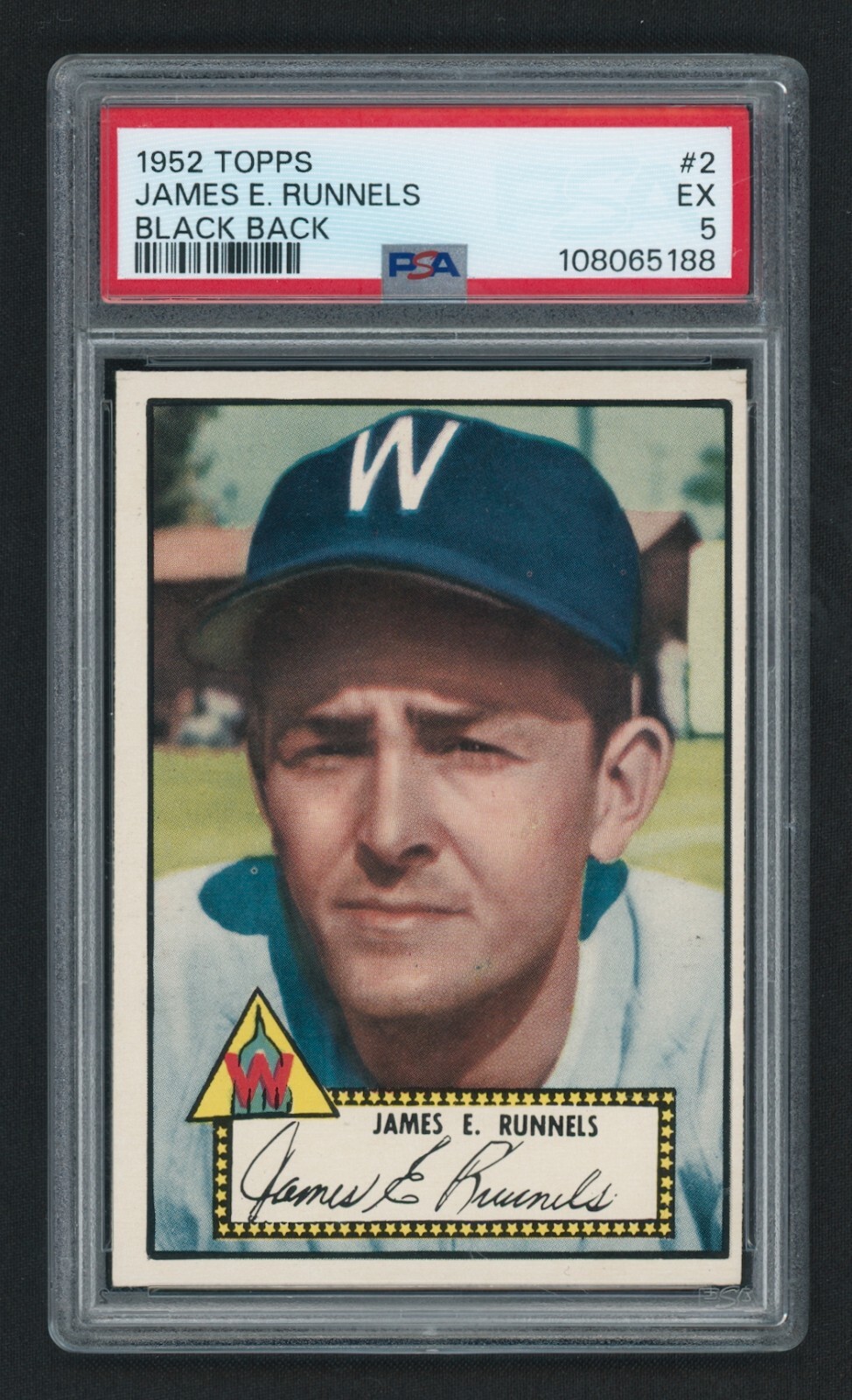 1952 Topps #2 James E. Runnels Black Back PSA 5 EX
