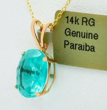 GENUINE 2.10 Cts PARAIBA TOURMALINE PENDANT 14k ROSE GOLD - Free  Appraisal -NWT