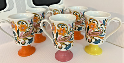 Vtg Royal Crown Arnart Psychedelic Mugs Cups Mug Groovy Pedestal Footed Set Of 6