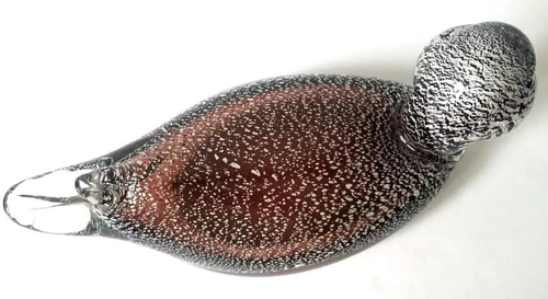 Murano Glass Italy Art Brown Silver Duck Decoy Paperweight Decor Figurine 9" L - Picture 5 of 11