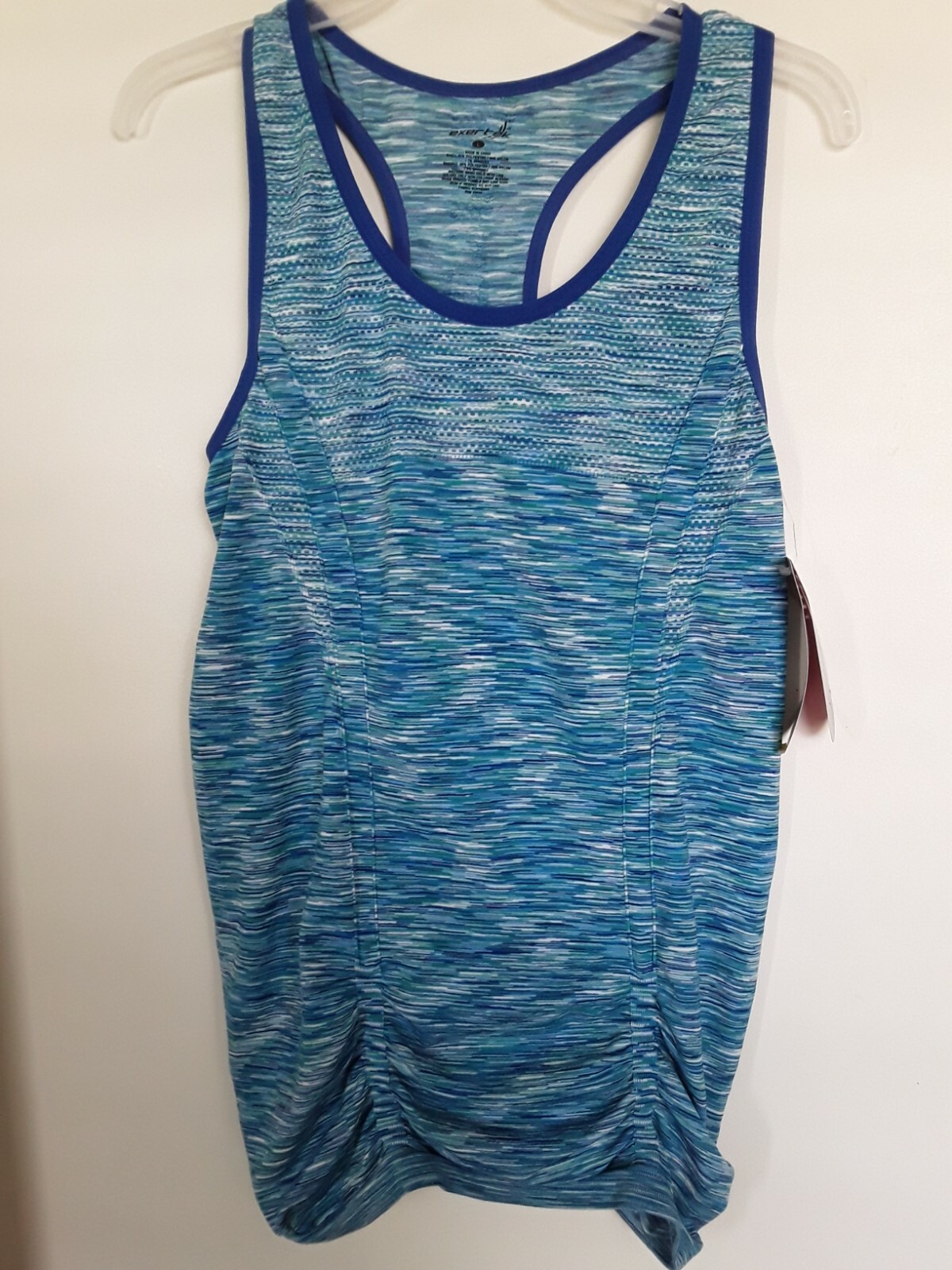 NEW Exertek Women's Size L Shuck Blue Striped Athletic Tank Sleeveless Shirt