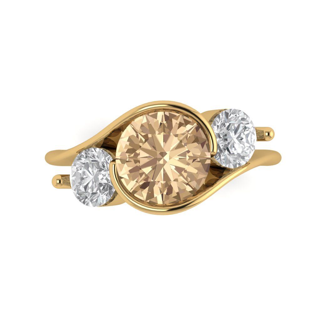 14K Yellow Gold Three-Stone Engagement Ring with 3.5ct Round Yellow Moissanite-image