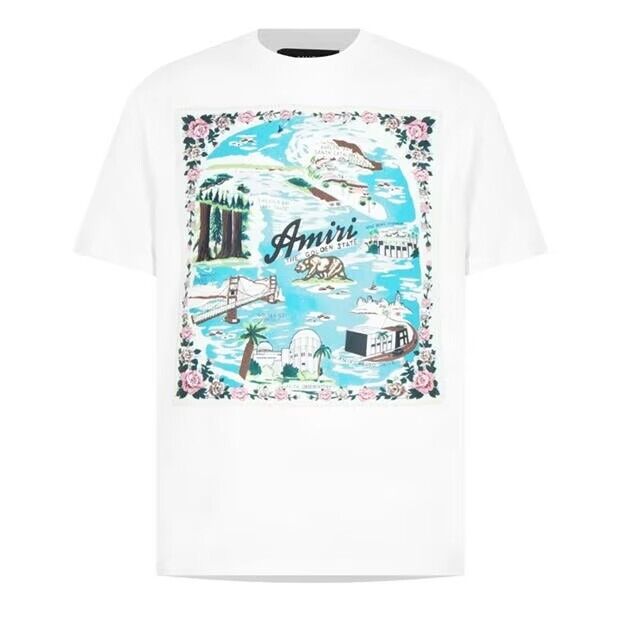 AMIRI White California Hawaiian Tee Men Crewneck T-Shirt AMIRI White California Hawaiian Tee Men Crewneck T-Shirt