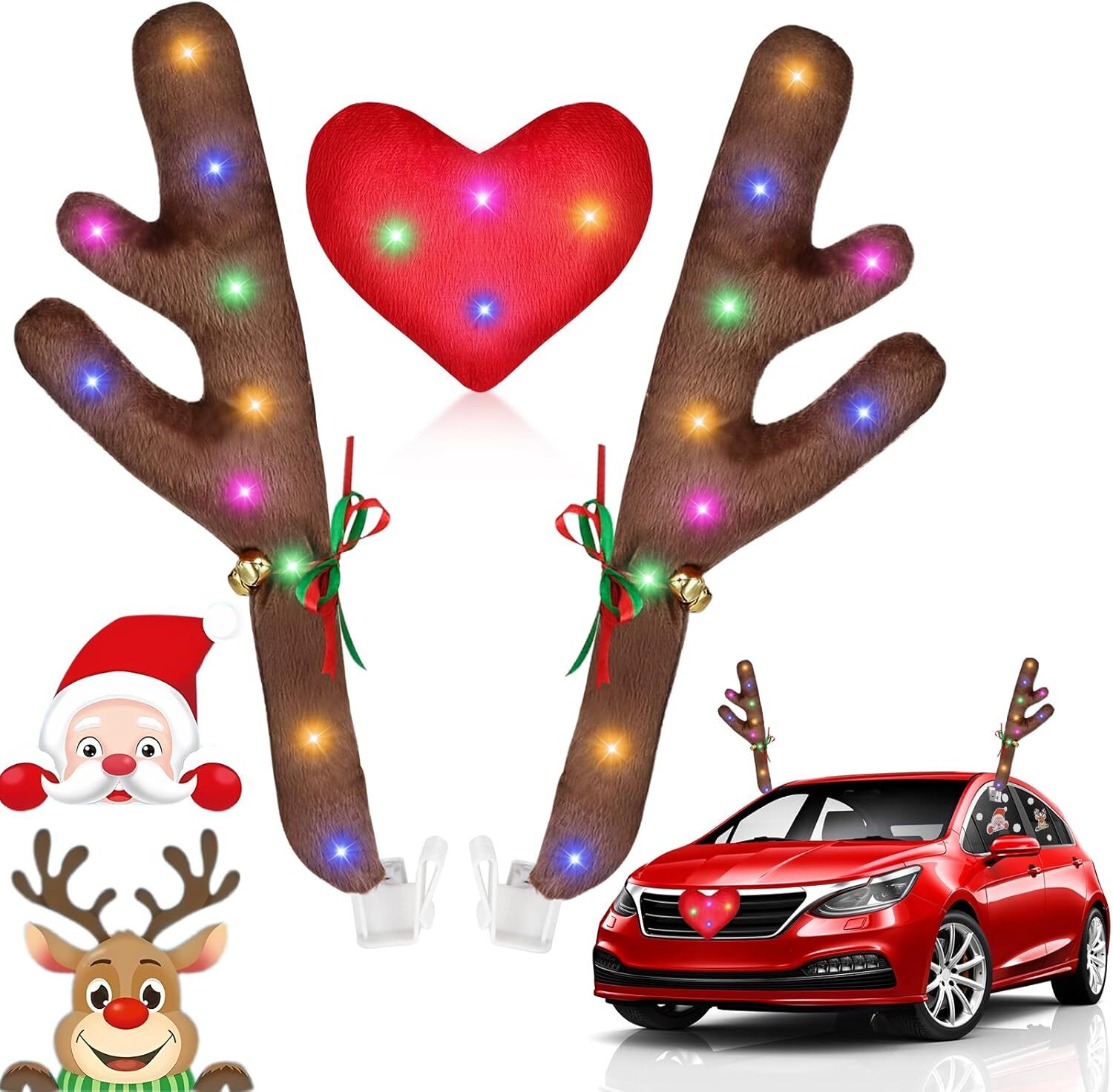 Christmas Reindeer Antlers for Cars with LED Lights Yellow-Brown