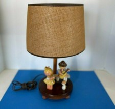 VTG 1972 WOODEN NURSEY CHILDREN'S ROOM LAMP WITH ORIGINAL SHADE SWIIS BOY  GIRL