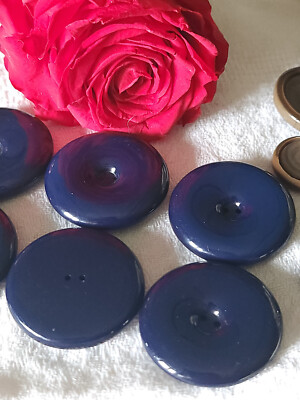 Lot De 6 Très Gros Boutons Vintage Bleu Foncé 3.3 Cm - Pour Manteau, Veste - Occasion