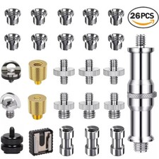 26PC 1/4" 3/8" Camera Tripod Converter Threaded Screws Mount Flash Adapter Set