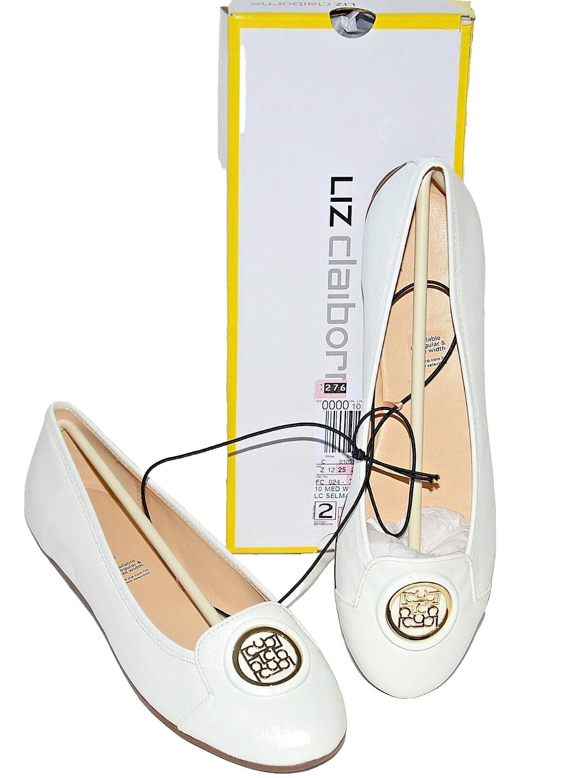NEW LIZ CLAIBORNE WHITE FLATS SHOES LOAFERS SELMA VEGAN 10
