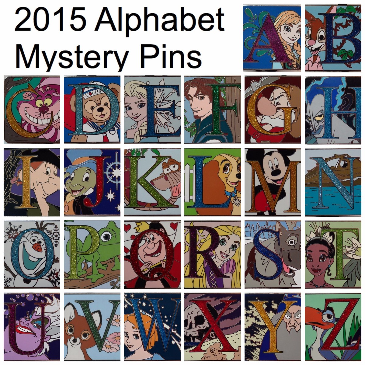 NEW 2015 Disney Parks Alphabet Letter Pins COMPLETE SET of