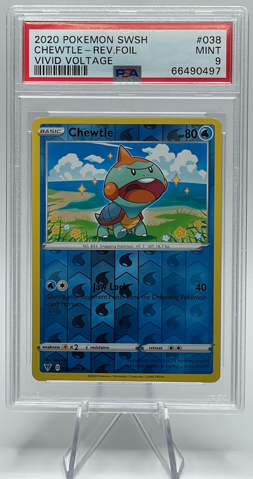 2020 POKEMON SWORD & SHIELD VIVID VOLTAGE #038 CHEWTLE-REVERSE FOIL PSA 9 MINT