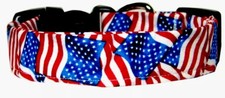 Vibrant Waving American Flags Custom Handmade Dog Collar