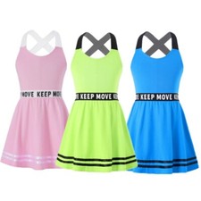 Kid Girls Dress Athletic Tennis Golf Dress Shorts Set Open Upper Back Tank Skirt