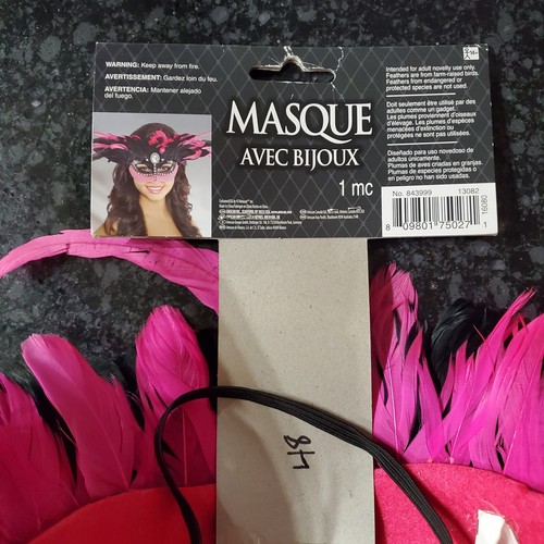 Bejeweled Pink Eye Mask Halloween Costume Masquerade Dress Up Plastic - RRR Mask - Picture 2 of 2