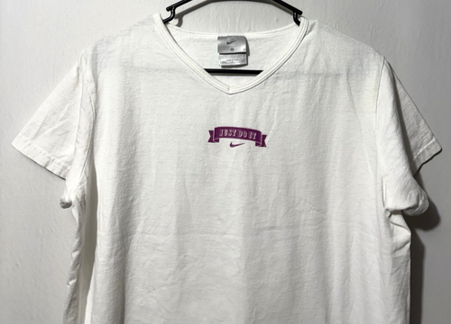 Vintage Nike Shirt Top Women's Size Medium M White Center Swoosh Made In USA - Picture 3 of 7