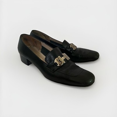Salvatore Ferragamo Black Leather Loafers Gancini Bit Italy Womens Size 8 2A