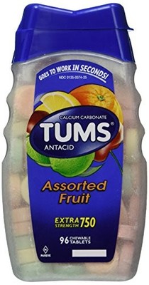 3 Pack - TUMS E-X 750 Tablets Assorted Fruit 96 Tablets Each