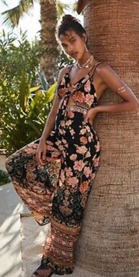 NWT FREE PEOPLE Sz 10 SUNDOWN CUTOUT WIDE LEG FLORAL PRINTED JUMPSUIT