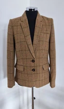 Joules Tweed Jacket Size 10 Camel Horatia Tan Brown Check Pure Wool Hacking