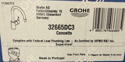 Grohe Concetto 32665DC3 Pull-Down Kitchen Faucet,Super Steel *READ*