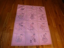 Hand Embroidered Nursery Rhyme Quilt Handmade Vintage Retro Flannel Print