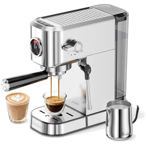 Compact 20-Bar Espresso Machine with Milk Frother - Silver