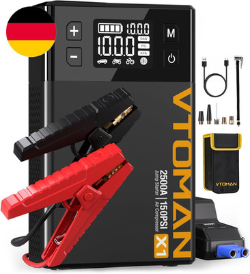 VTOMAN X1 Starthilfe Mit Luftkompressor, 2500 a Tragbarer Akku-Booster (Bis Zu 8