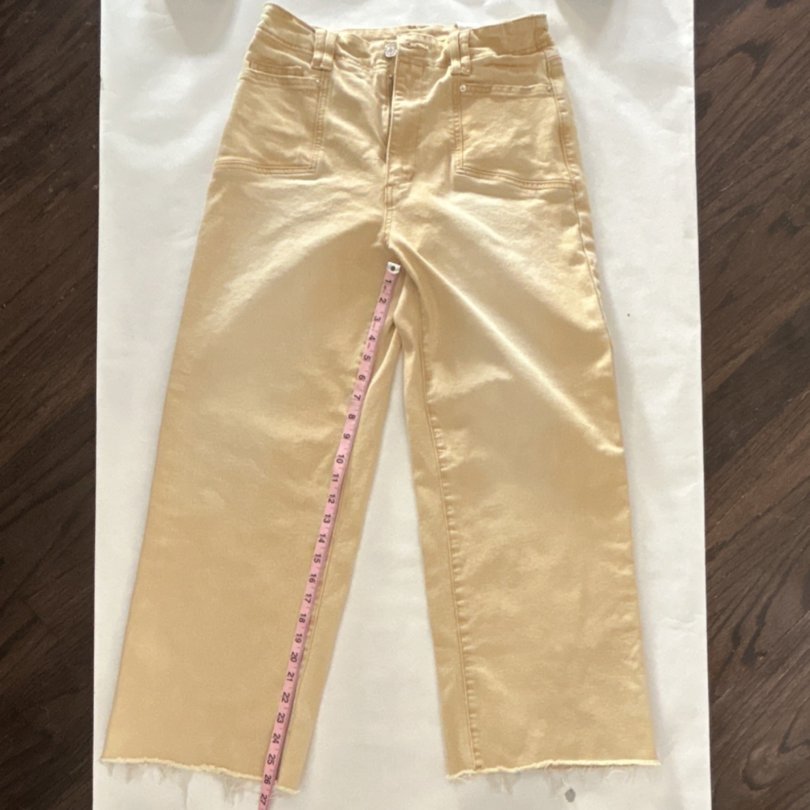 For Women Raw Hem Button Zip Solid Cotton Front Pockets
