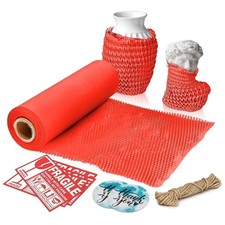 Red Honeycomb Packing Paper, 15x100 Feet Roll, Perforated for Moving Breakables