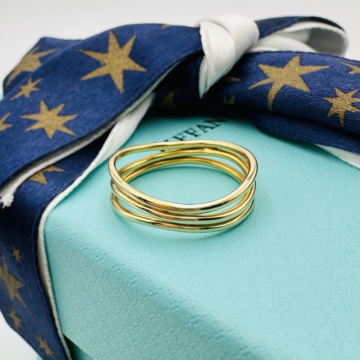 Tiffany & Co Elsa Peretti 18k Yellow Gold Three Row Wave Ring with