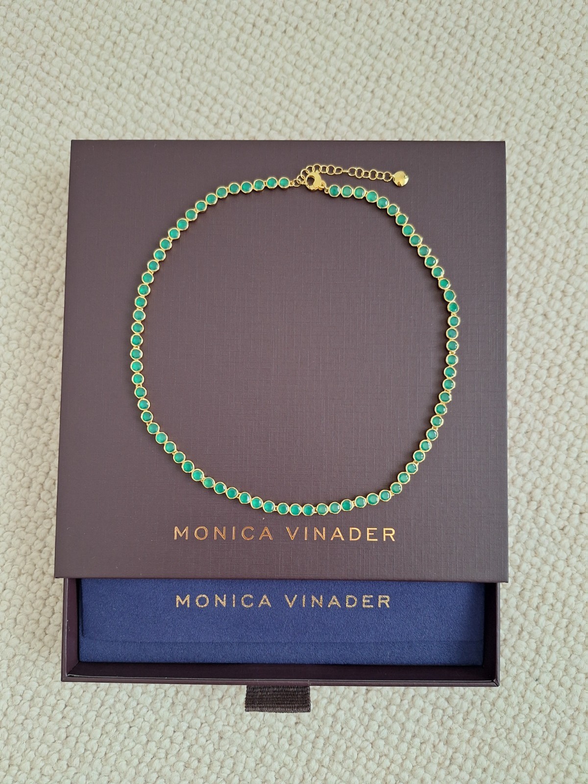 Monica Vinader X Kate Young 18k gold vermeil green onyx tennis necklace BNIB
